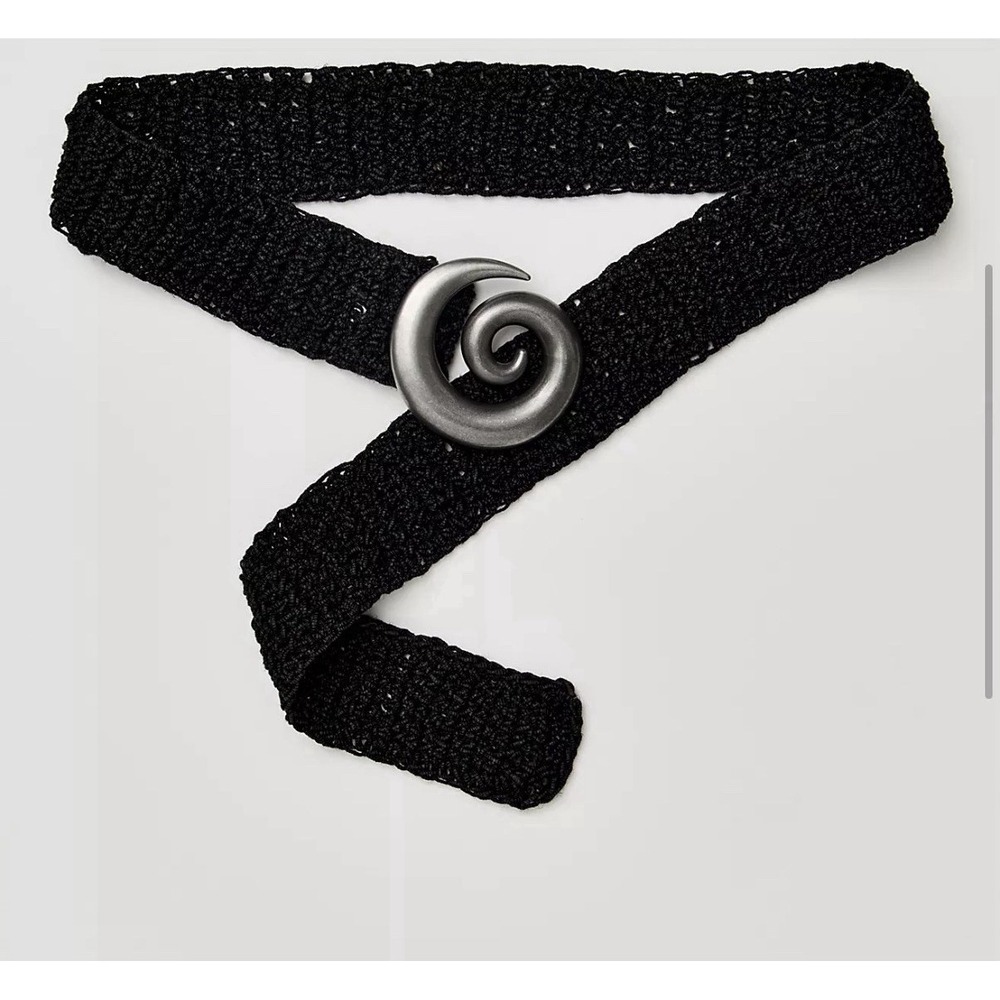 Free People Odessa Waist Belt Black Woven Jute Swirl Buckle M